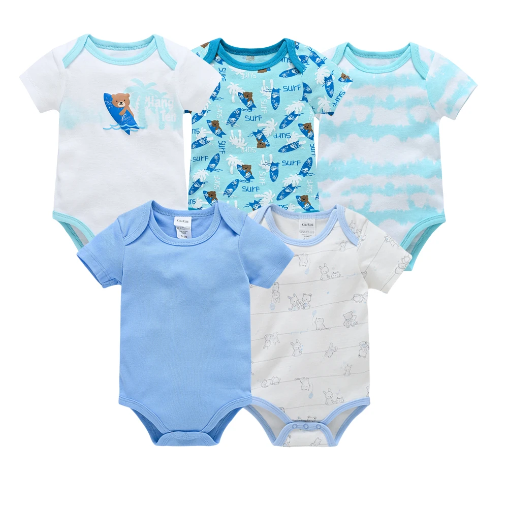 

Kavkas 5PCS/Set Summer Beach Blue Baby Boys Clothes Bodysuits Kids Outfit Newborn Infant Jumpsuit Roupas De Bebe 0-12M