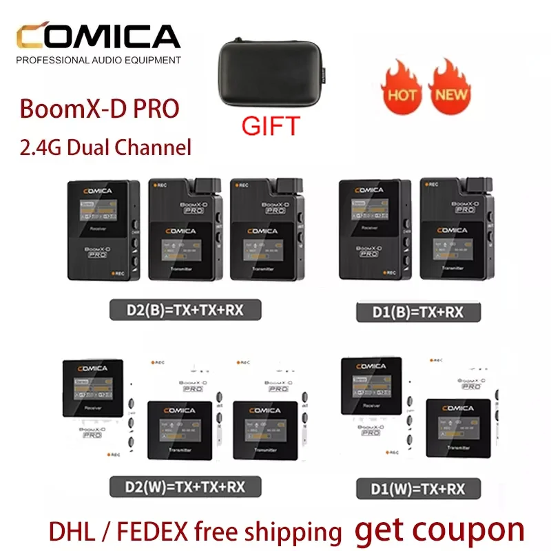 Comica BoomX-D PRO D1 D2 2.4G Digital Dual Channel On Board Record Wireless Microphone Transmitters Receiver for Live Streaming - купить по