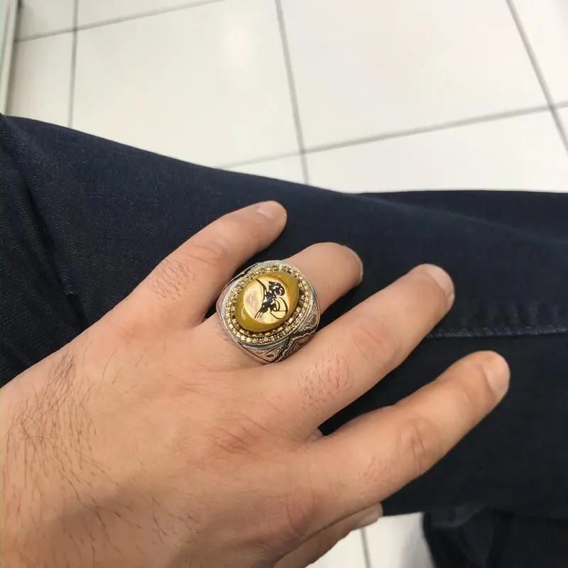 Тайпра обработка Янтарный ручной работы серебряное мужское кольцо|Кольца| |