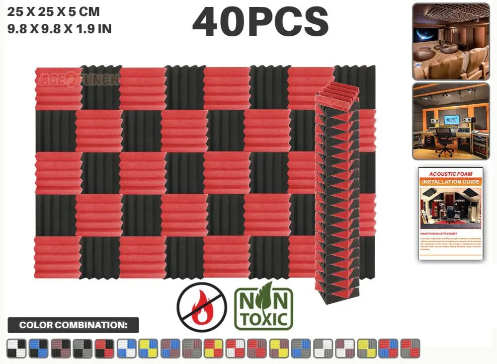 Black and Red Arrowzoom 40 шт Упаковка цветная комбинация 9," x 9,8" x 1," клиновая плитка студия Звукопоглощающая Панель акустическая обработка пены - Цвет: Black and Red