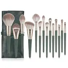 Кисти для макияжа, 14 шт., для пудры, румян, теней, консилера, губ, макияжа глаз, с сумкой, зеленая косметика, инструмент для красоты