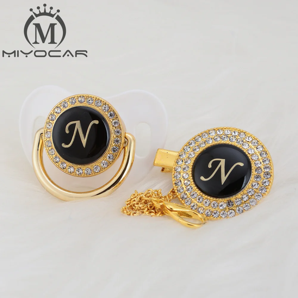 MIYOCAR уникальный дизайн имя инициалы Письмо N Элегантный bling соска и пустышка Клип BPA бесплатно пустышка bling уникальный дизайн LN