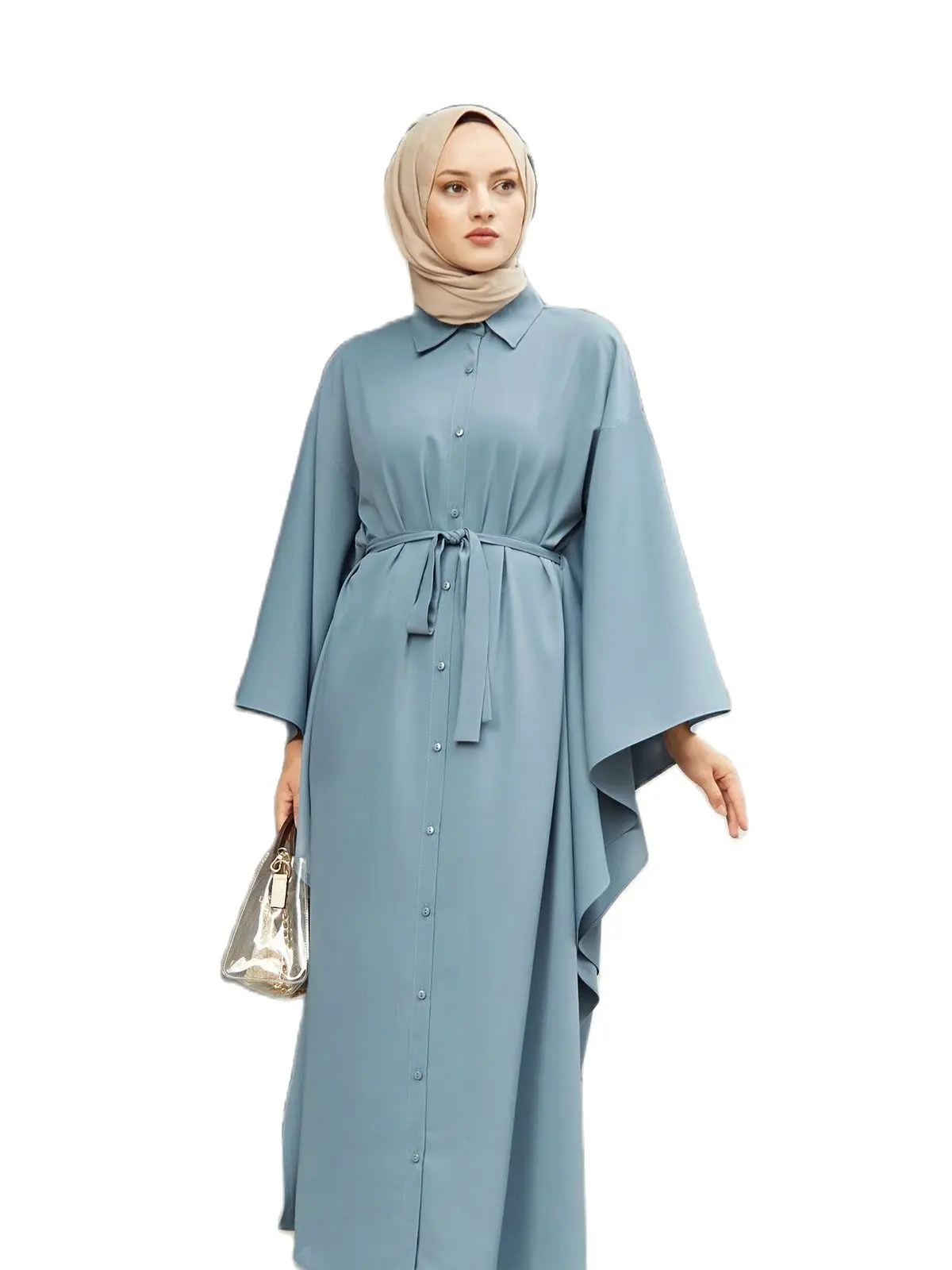 

4 Season Long Abaya İslamic Clothing Dubai Turkey Fashion Women Hijab Dress Müslim For Women African Ramadan Caftan Robe Spacious, Comfortable and Abundant Button Down Length Abaya Bat Sleeves Shirt Collar