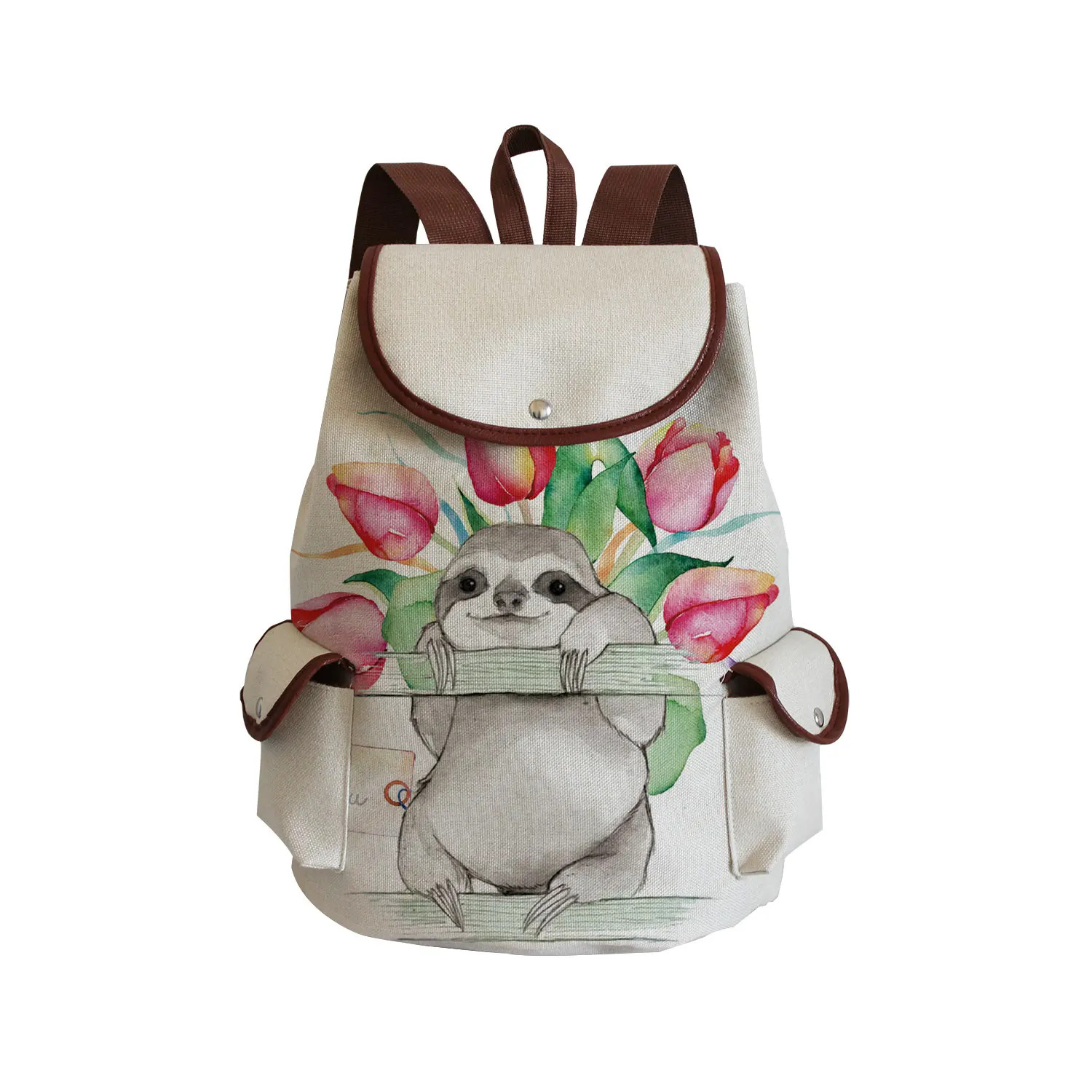 

Floral Sloth Printed Backpack For Teenager Fashion Lovely School Bag Large Capacity Book Bag Eco Friendly Outdoors Packs Ladies