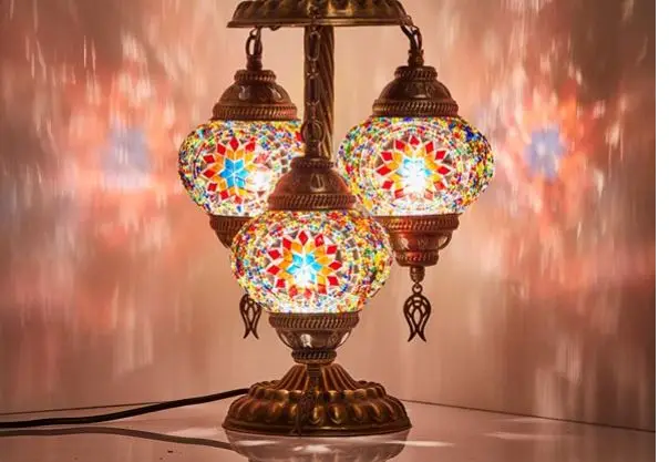 2019 Stunning 3 Globe Turkish Moroccan Bohemian Table Desk Bedside Night Lamp Light Lampshade with North American Plug & Socket,