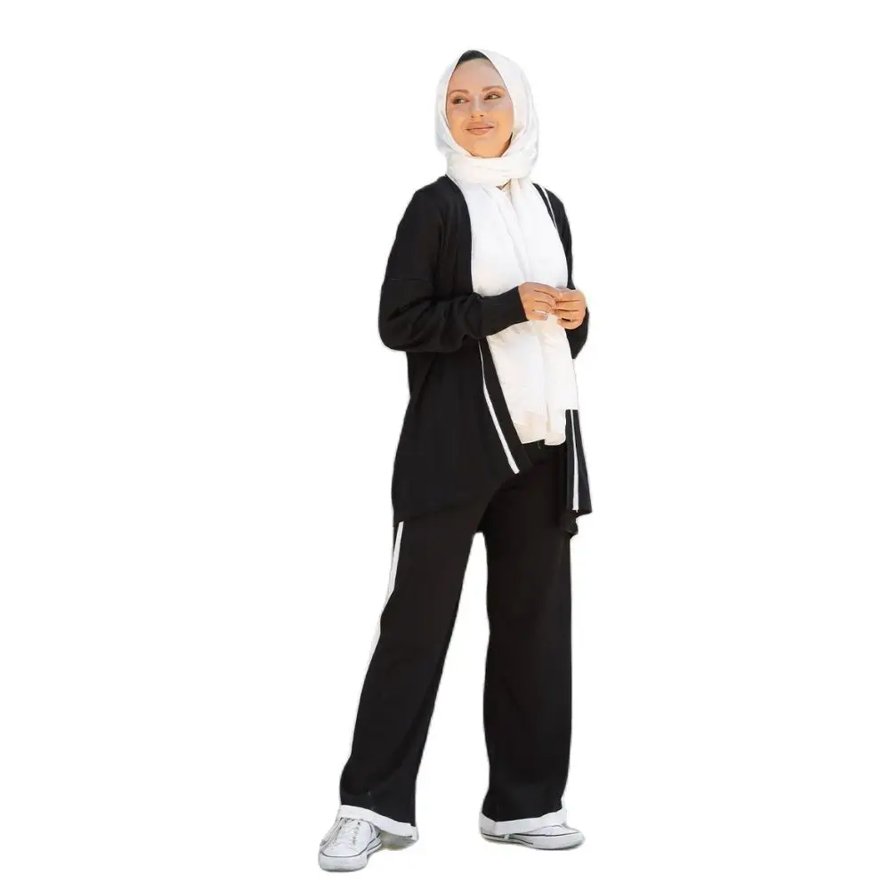 Line Detailed Cardigan Pants Double Knitwear Set Trend Fashion Fast Delivery  abaya muslim dress women kaftan open abaya long dr
