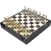 Luxury Metal Chess Set Roman Archers Chrome Plated & Marble Patterned Storage Chest 37 x 37 Cm Luxury Chess Board Game