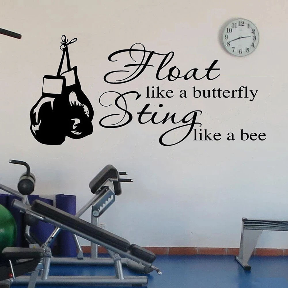 Boxing Gloves Wall Stickers Float Like A Butterfly Sting Like A Bee Quotes Murals Vinyl Gym Room Decor Decals Poster DW21915