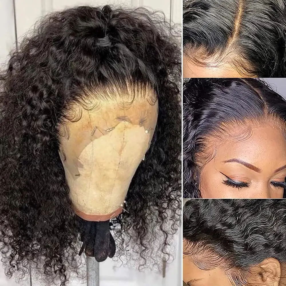 

Black Short Loose Curly Hair Lace Front Wigs Kinky Curly Wig Synthetic Wigs for Black Women Heat Resistant Fiber Hair Daily Wig