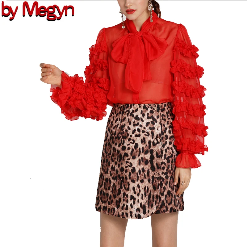 2020 летний женский модный комплект для подиума шифоновый топ с пышными рукавами
