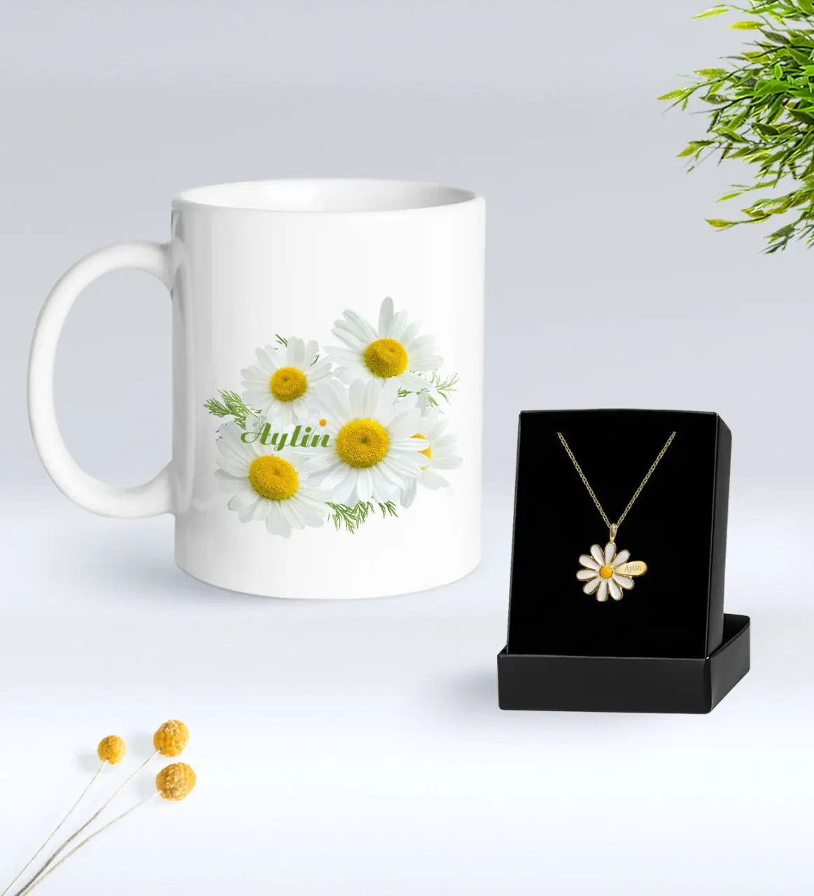 

Персонализированные Дейзи тематические кружка и ожерелье Маргаритка подарок Seti-12