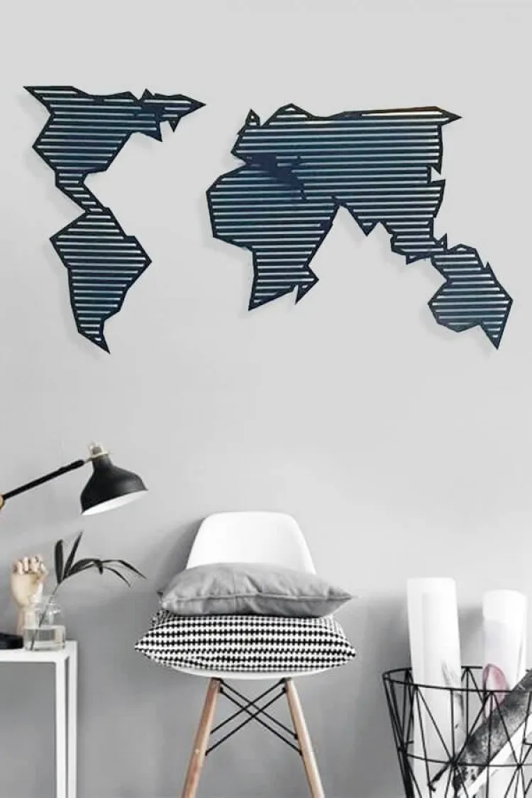 Металлическая карта мира с линиями Металлический Настенный декор