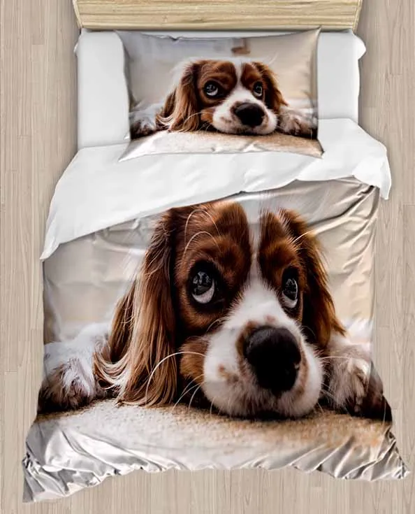 Fiyat Başka Bir Kahverengi Beyaz Komik Sevimli Tatlı Köpek Hayvan 4 Parça 3D Baskı Pamuk Saten Tek Nevresim Seti Yastık Kılıfı Yatak çarşafı