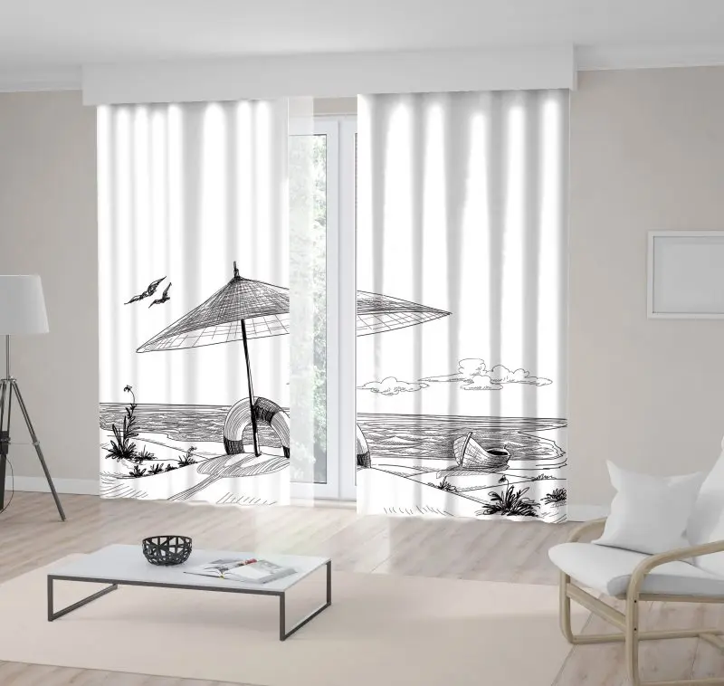 Занавеска Летняя Пляжная чаша лодка зонтик светильник буй природа морской