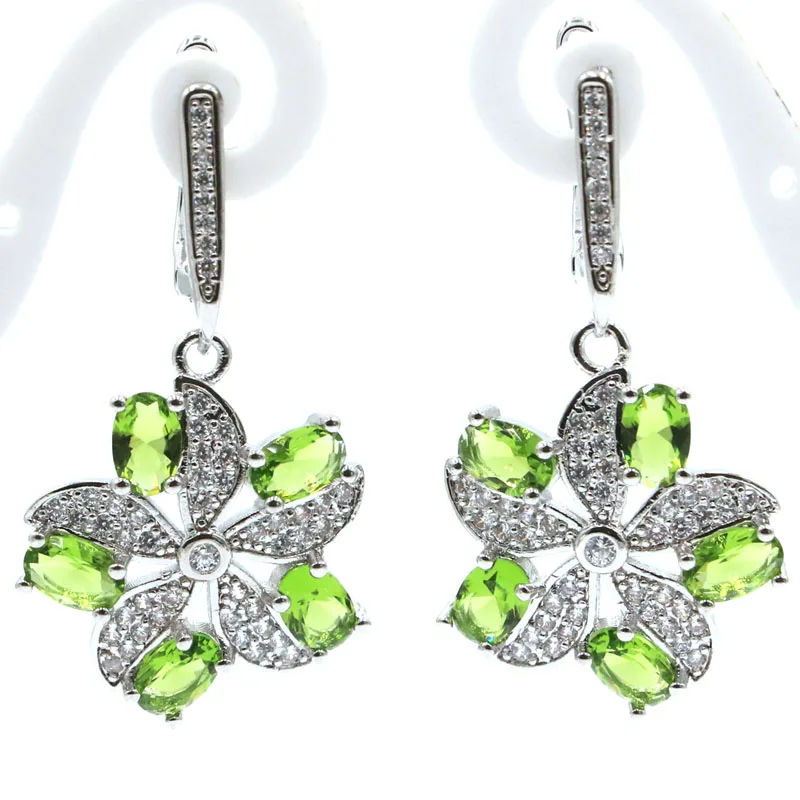 Женские свадебные серебряные серьги 37x20 мм в богемном стиле с зеленым Перидотом и
