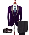 2022 модный смокинг для шафера, жениха с заостренным лацканом, фиолетовая бархатная Мужская куртка, костюмы для свадьбы, выпусквечерние вечера, лучший мужской блейзер