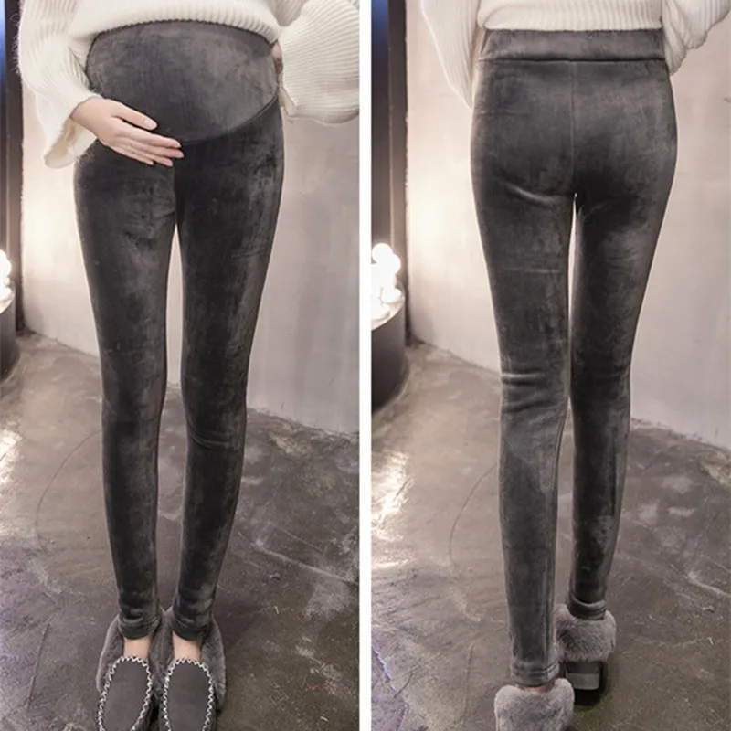 Зимние Бархатные Штаны для беременных Леггинсы с регулируемой талией Плотная