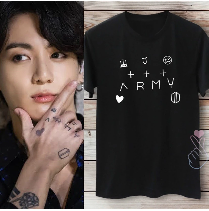 

Jungkook Tattoo Unisex T-Shirt Printed Unisex Summer KPop Army Women Casual Punk Girls Clothing Tops Korean Free Shipping