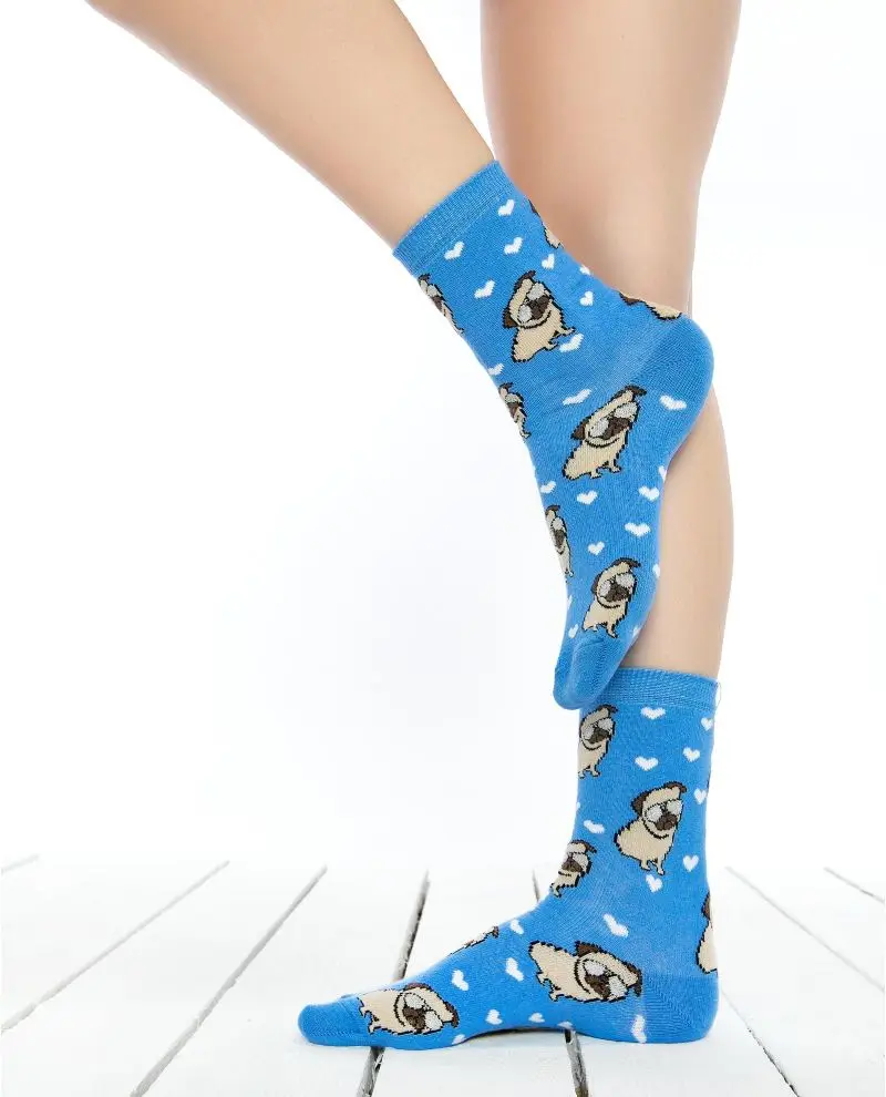 Серебристые очки носки с Мопсом белое сердце | Женская одежда