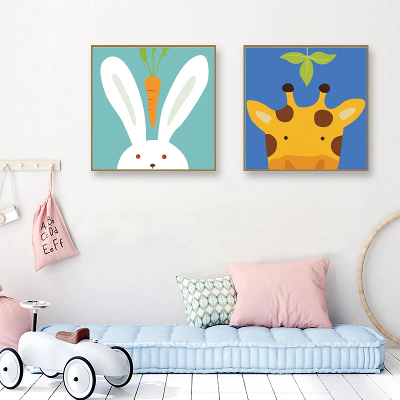

Giraffe Bunny Canvas Child Poster Rabbit Nursery Wall Art Picture Print Forest Animal Painting Nordic Kid Baby Bedroom Decor