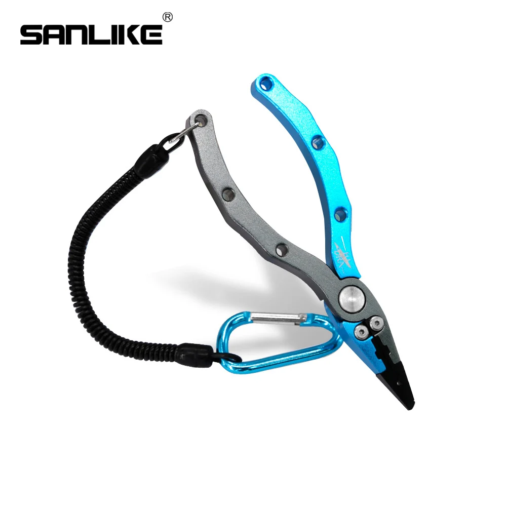 

SANLIKE Aluminum Alloy Fishing Pliers Split Ring Cutters Fishing Holder with Sheath & Retractable Tether Combo Hooks Remover
