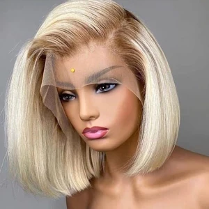 Блондинка парик предварительно собранные человеческие волосы бразильские короткие парики из человеческих волос 180% Плотность 13x4 Синтетические волосы на кружеве парики для женщин