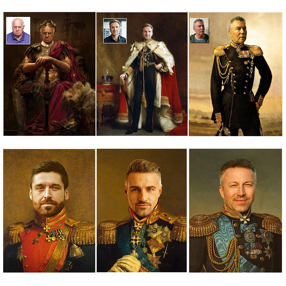 

Custom Royal Portrait From Photos Canvas Painting Medieval Historical King Portrait Wall Art Posters Prints Vintage Decor Gift