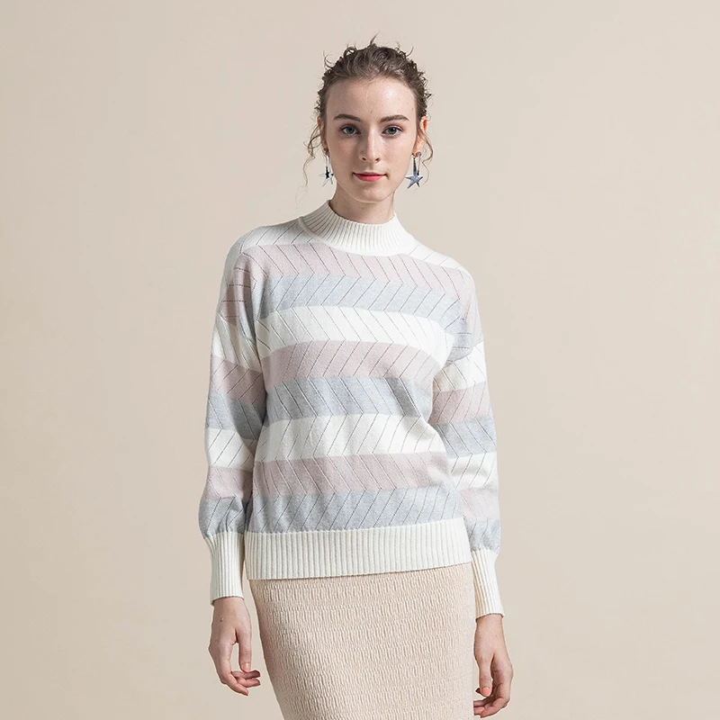 Свитер в радужную полоску контрастный вязаный пуловер 2019 водолазка с длинным