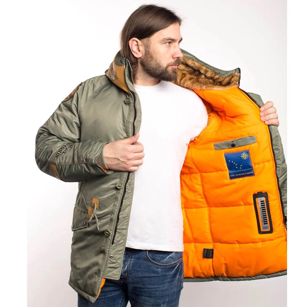 Куртка-аляска зимняя. Instructor NorDenali мужская olive/orange нейлон. стильная в стиле