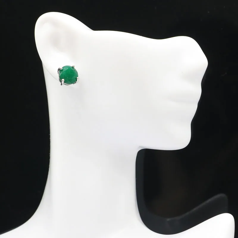 Женские серьги гвоздики с красным рубином и зеленым изумрудом 9 Х9 мм|925 silver