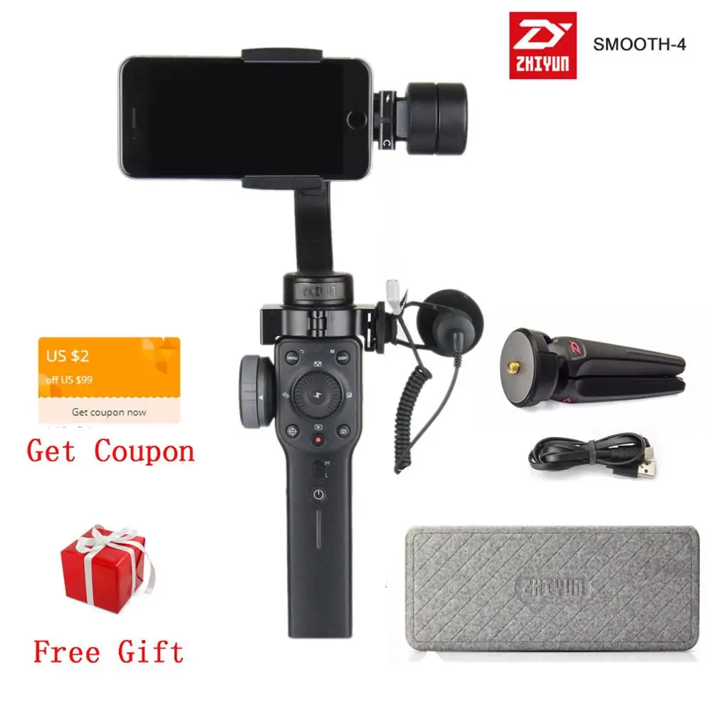 Zhiyun smooth 4 3 оси ручной карданный стабилизатор для смартфона экшн-камеры iPhone X 8 Gopro Hero 5 sjcam YI mic kit