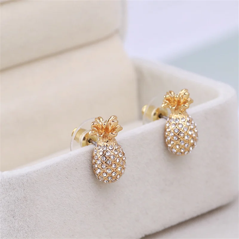 

Оптовая продажа, изысканные модные женские серьги-гвоздики с паве из циркона и ананасами