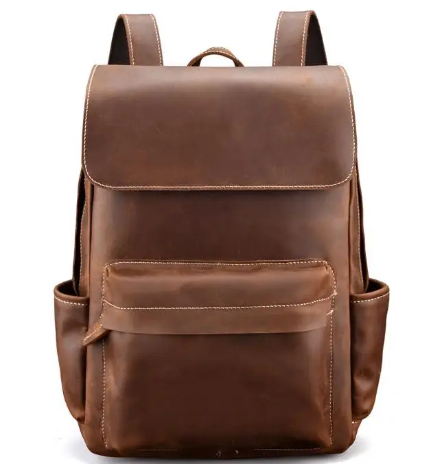 

Genuine Leather Backpack Men Camouflage Designer School Bag Plaid Backpacks for Male Large Capacity Men Laptop Bag Brown Color