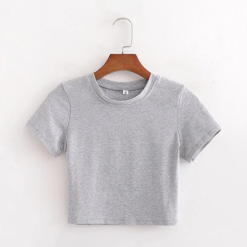 

Basic Solid Knit Cotton Short Sleeve Women Summer Streetwear Casual Crop Cute T-Shirt Top