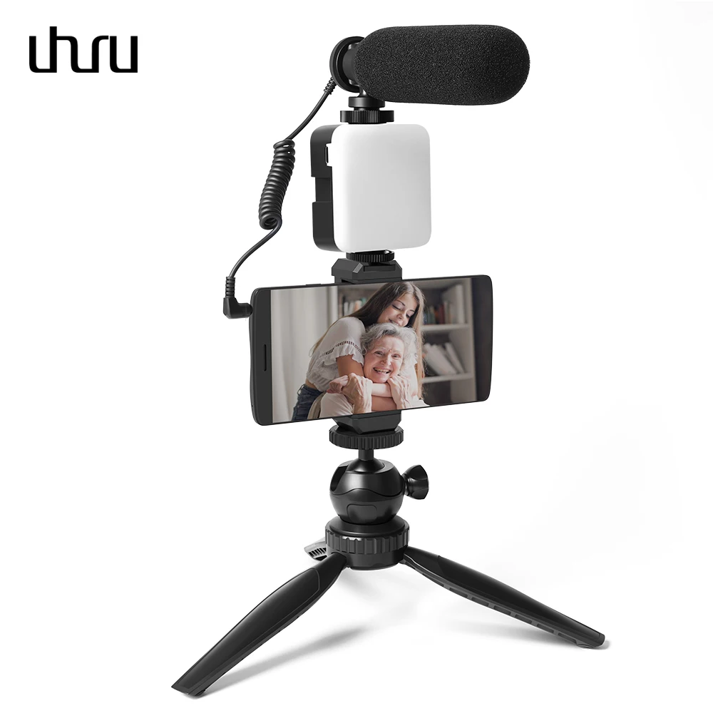 

UHURU Live Streaming Video Microphone Kit Condenser Shotgun Mic for YouTube TikTok Vlogging Phone Camera With LED Light