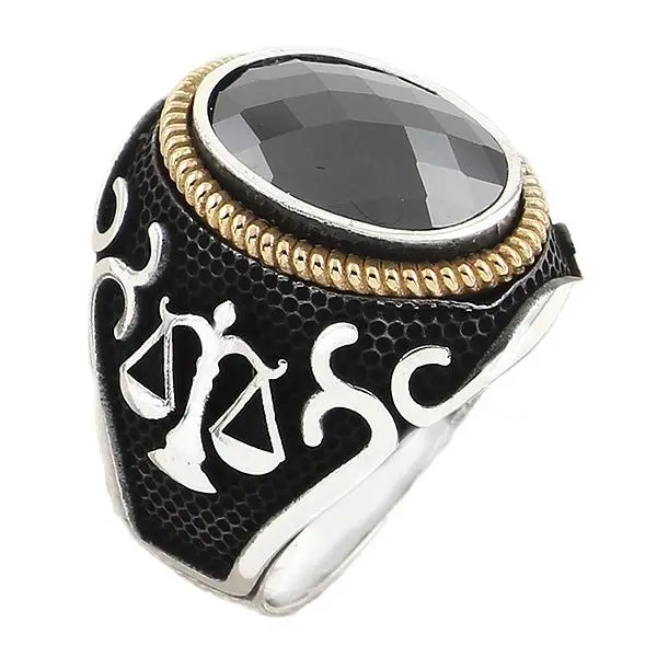

Мужское серебряное кольцо с овальным черным Цирконом, ювелирное изделие в виде весы справедливости, подарок для парня или мужа