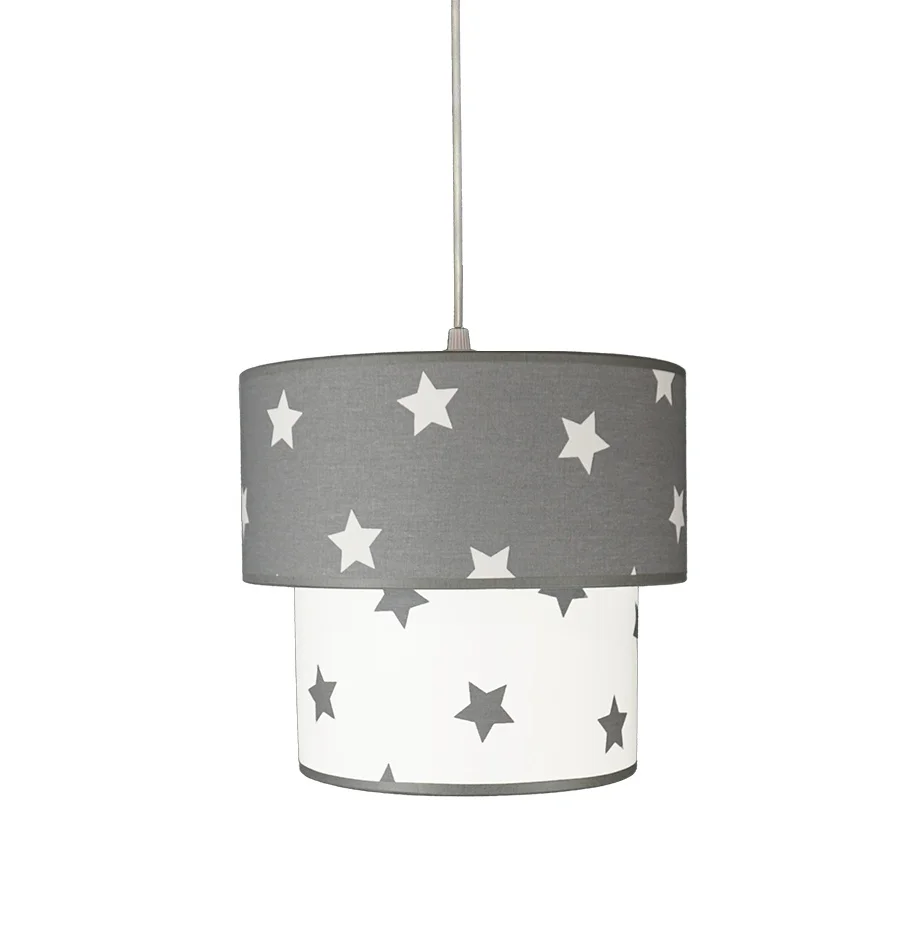 

Senay Lightning, Dual Cylinder Fabric Chandelier-Gray White Star