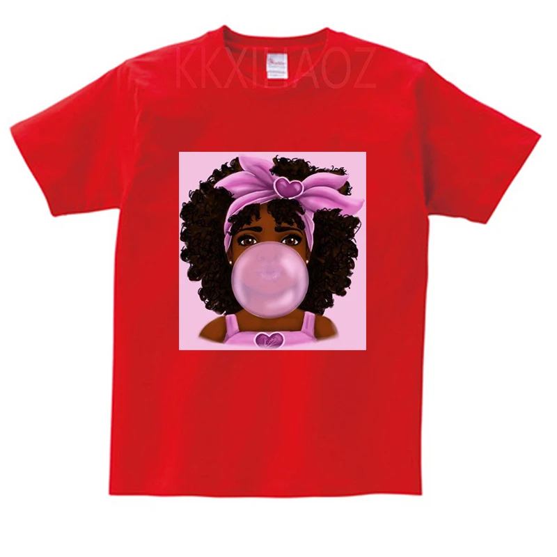 

Bubble Gum Black Girl Fashion T shirt For GIrls Melanin Poppin Print Kids Clothes Baby Tops Cool Casual Children T-shirt