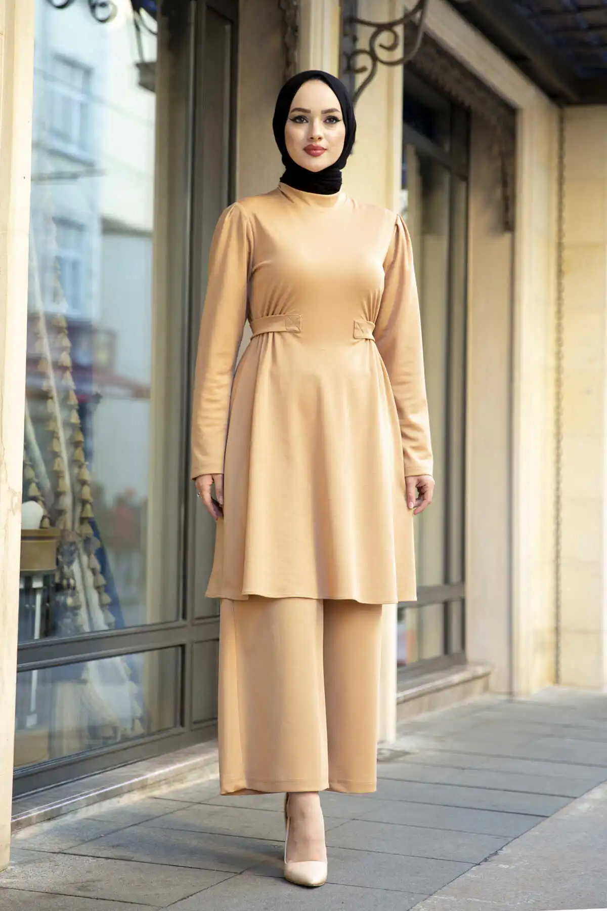Боковые плиссированные детализированные комплект-хиджаб туника с брюками индейка мусульманское модное платье мусульманская одежда Дубай ...