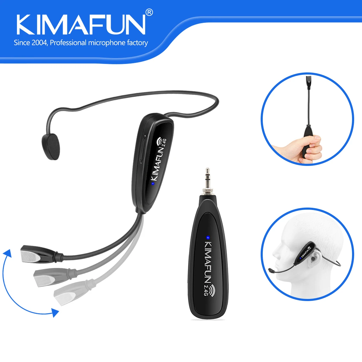 Ship in 24 Hours KIMAFUN Wireless Headset Microphone Waterproof Video Record for DSLR Camera Smartphones Youtube Yoga Fittness