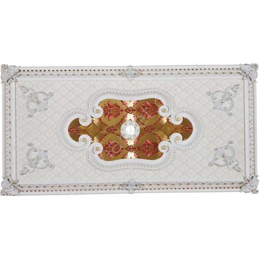 

DECOGOLD Decorative Rectangle Design White&Golden Intense Colored Flower Pattern Ceiling Medallion 60x120cm