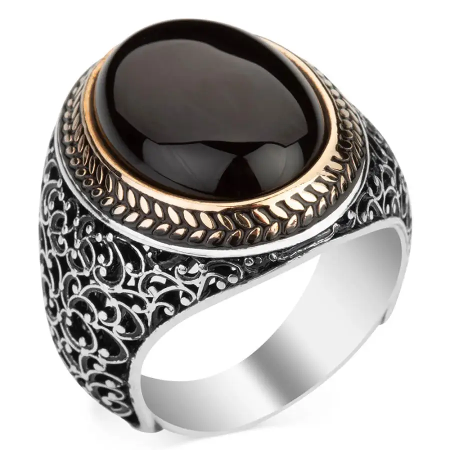 

Мужское кольцо из серебра 925 пробы овальный черный оникс с драгоценным камнем симметричные ювелирные изделия ручной работы кольцо в оттома...