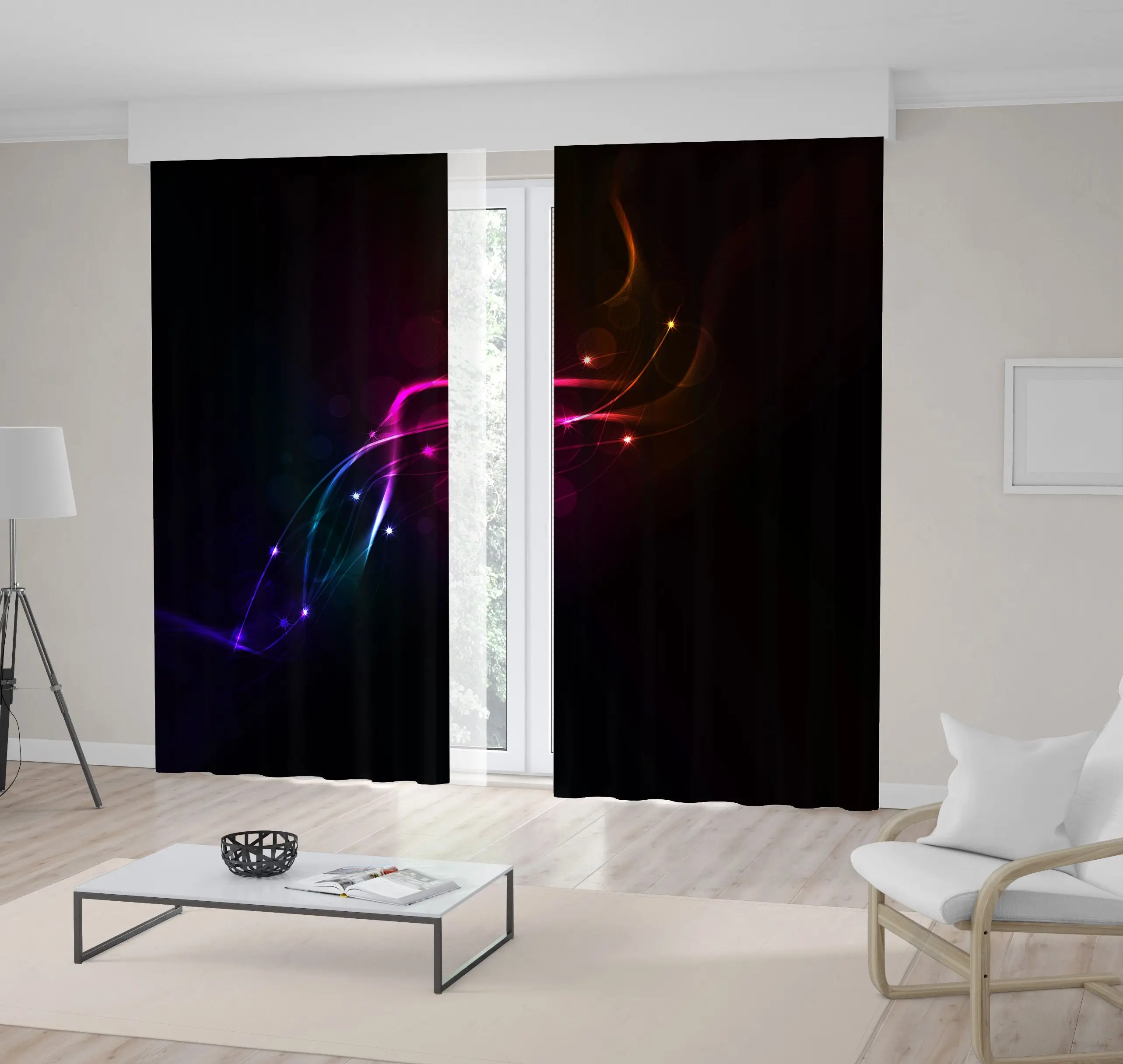 

Curtain Abstract Wave Glowing Light Colorful Geometric Blurry Energy Beam Minimalistic Artwork Black Red Pink Blue