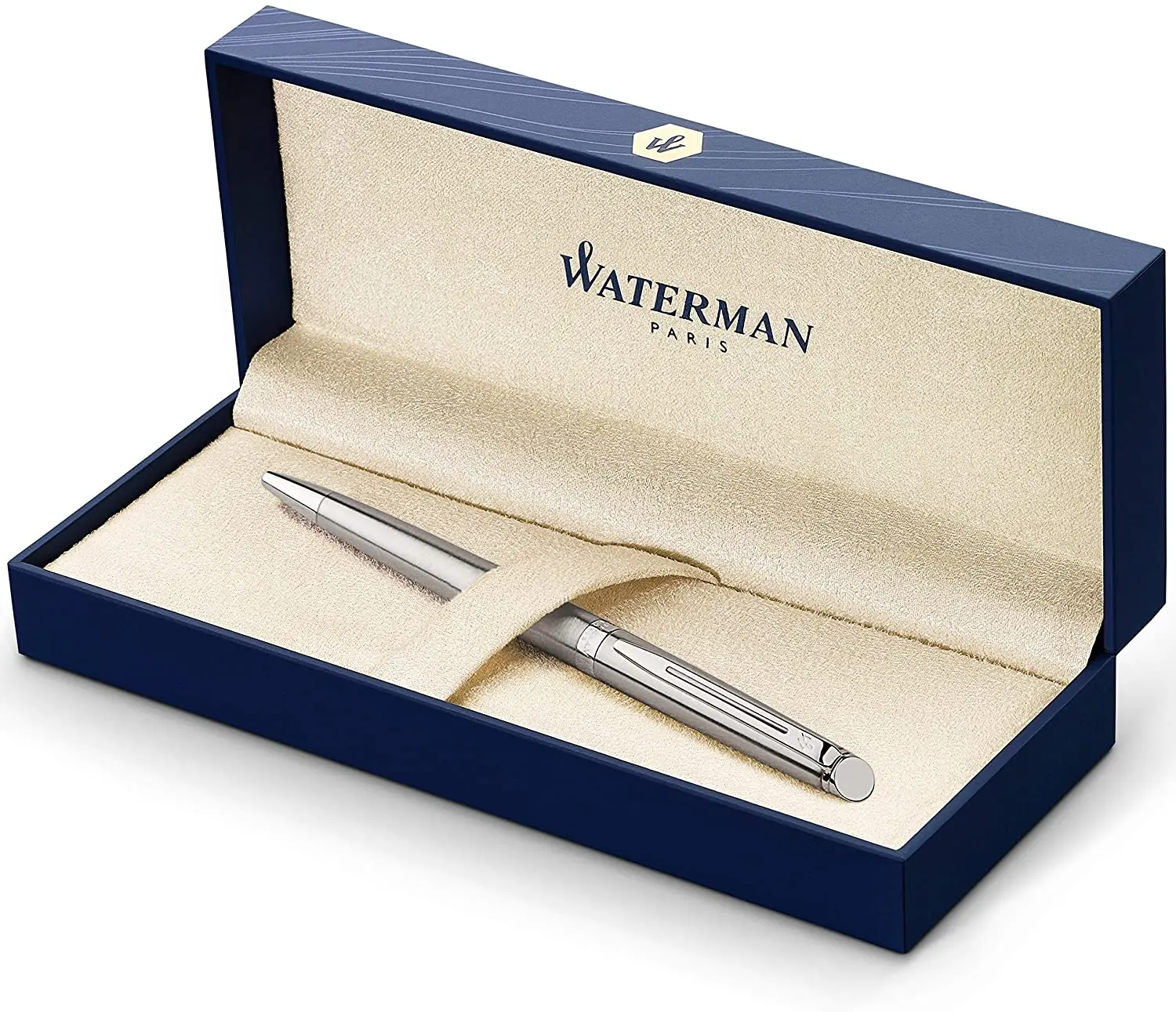 Waterman Ballpoint Pen, Hemisphere Essential , Stainless Steel Gold/Chrome Trim, Gift Box, Original Luxury Pen, Supplies
