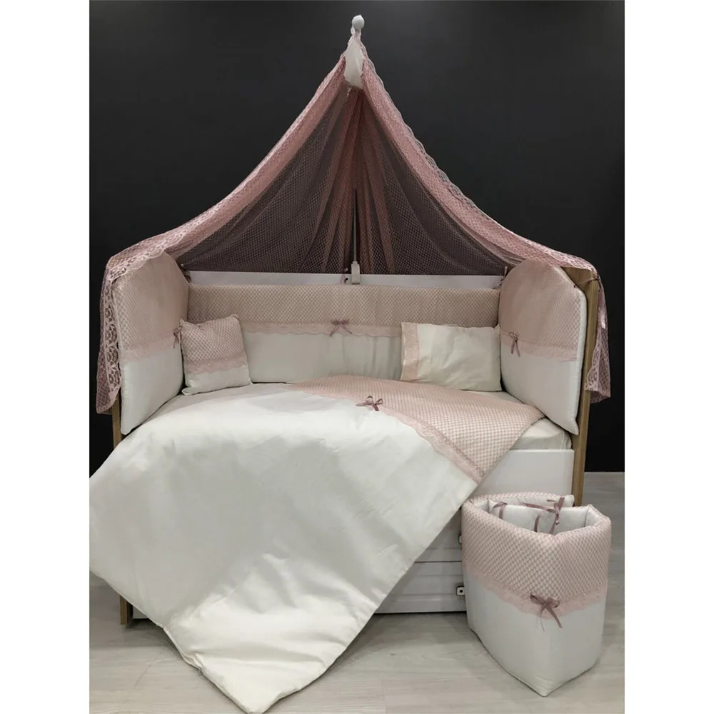 

Baby Bedding Sets Satin Bed Linen Cotton Cover Bed Sheets Ornamental Pillow Cradle Bumpers In The Crib Four Seasons 10 Pcs