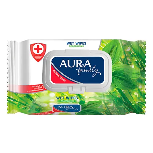 Aura Салфетки влажные для всей семьи с антибактериальным эффектом зелёный чай 120 шт