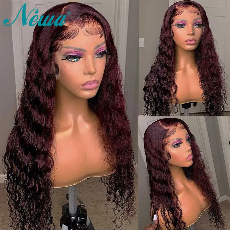

Newa Hair Brazilian Hair Wig Water Wave Lace Front Wig 13x6 Colored Human Hair Wigs Pre Plucked 99j Burgundy Wig 4x4 Closure Wig