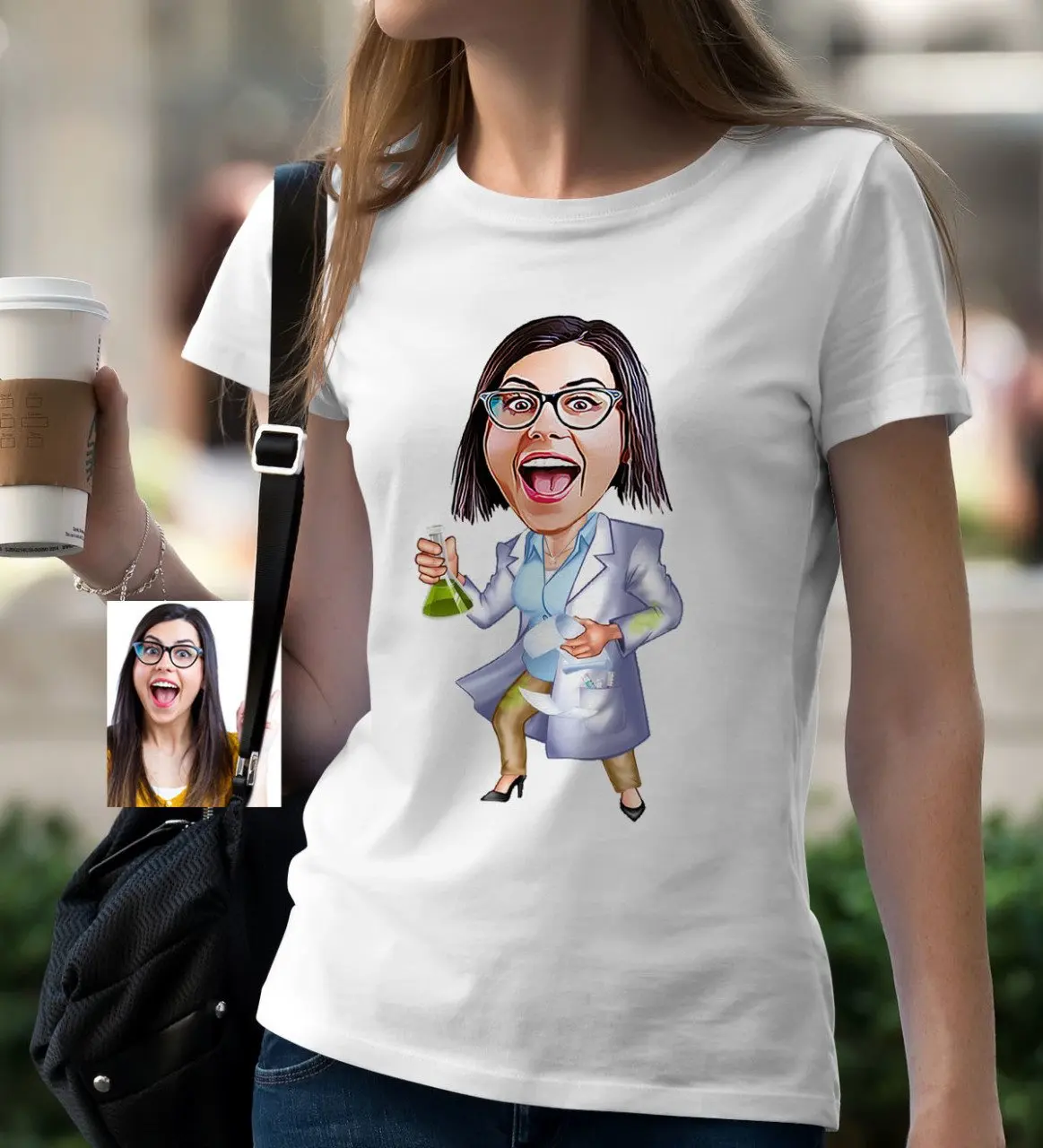 

Персональный женский химик инженер мультфильм белый T-Shirt-1
