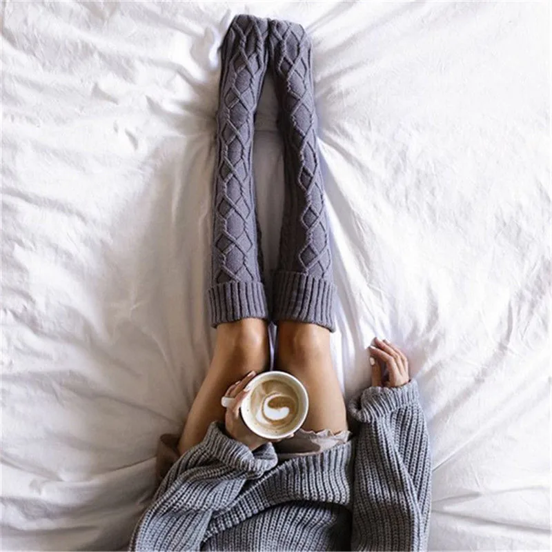 Женские вязаные сапоги выше колена удлиненные теплые осенне-зимние | Женская