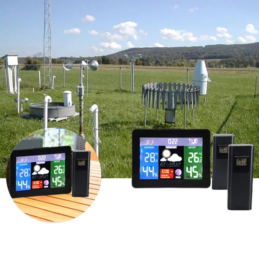 Беспроводная метеостанция с 2 датчиками приемник DCF для прогноза погоды барометр
